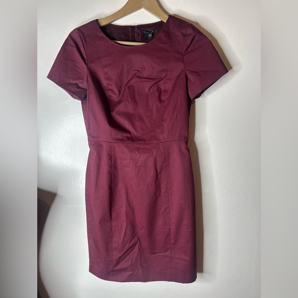 Theory Burgundy Short Sleeve Midi Dress